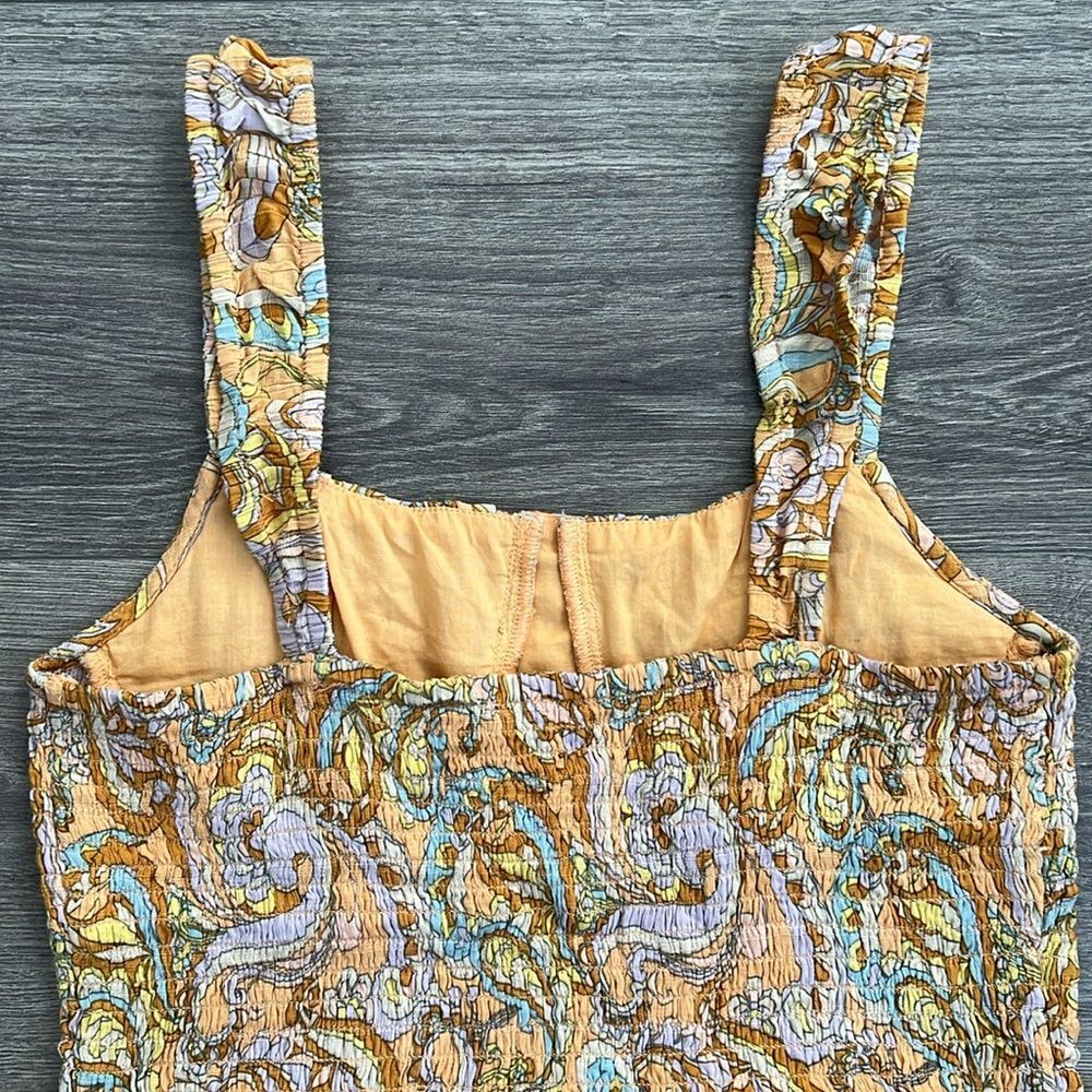 AMERICAN EAGLE Smocked Tiered Mini Dress Medium Orange Paisley 70s Retro Boho - Picture 8 of 10